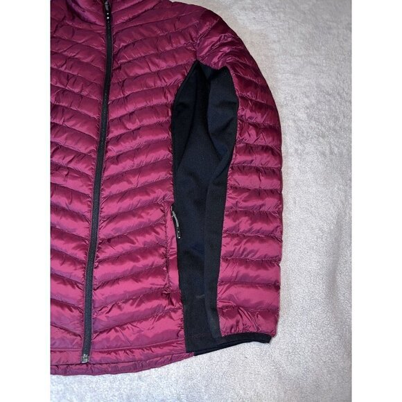 32 DEGREES Heat Womens Puffer Jacket Maroon Black Color Block Full Zip - Picture 2 of 7